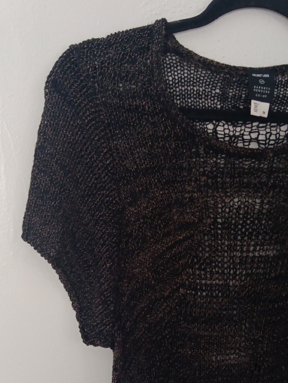 Helmut Lang Black Sheer Crochet Knit Top With Metallic Thread #3732 - Picture 2 of 7
